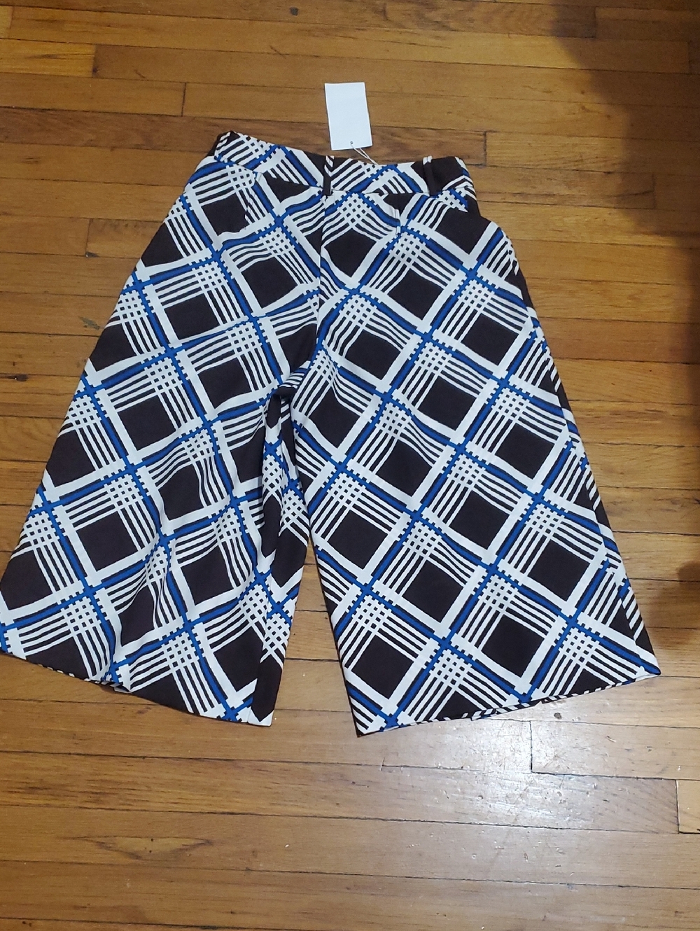 Blue and Black Geometric Print A-Line Skirt